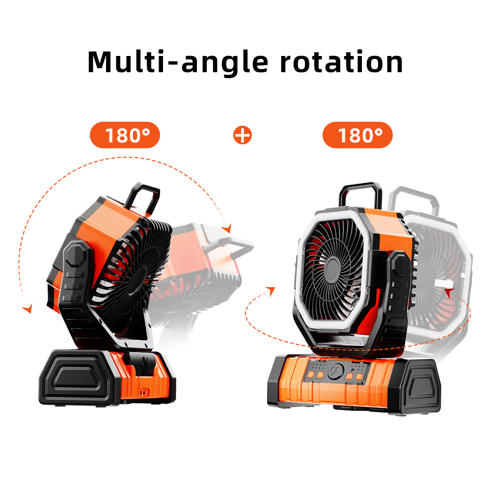 Portable Rechargeable Camping Fan with LED Light & Hook Ideal for Desk Tent and Car Trips