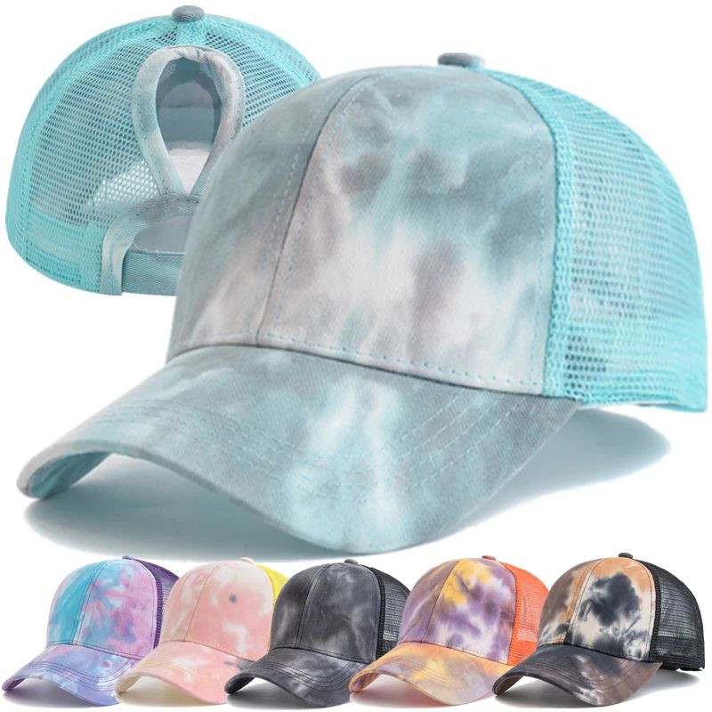 Women Tie Dye Ponytail Trucker Baseball Cap