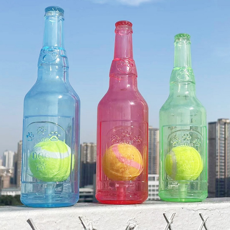 Durable Pet Chew Toy TPR Beer Bottle with Tennis Ball for Dogs