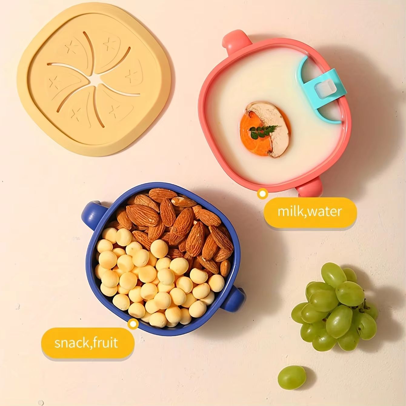 3-in-1 Silicone Baby Snack Bowl with Suction Cup, Straw, Cover & Portable Handle Cup