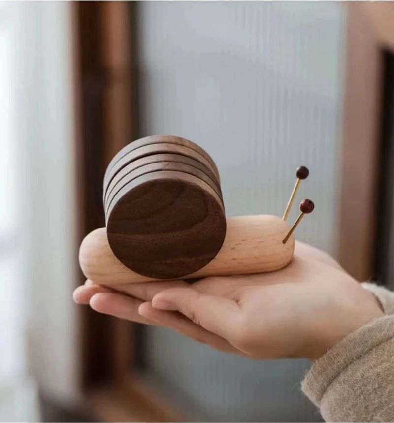 Black Walnut Cartoon Snail Decompression Insulated Tea Coaster