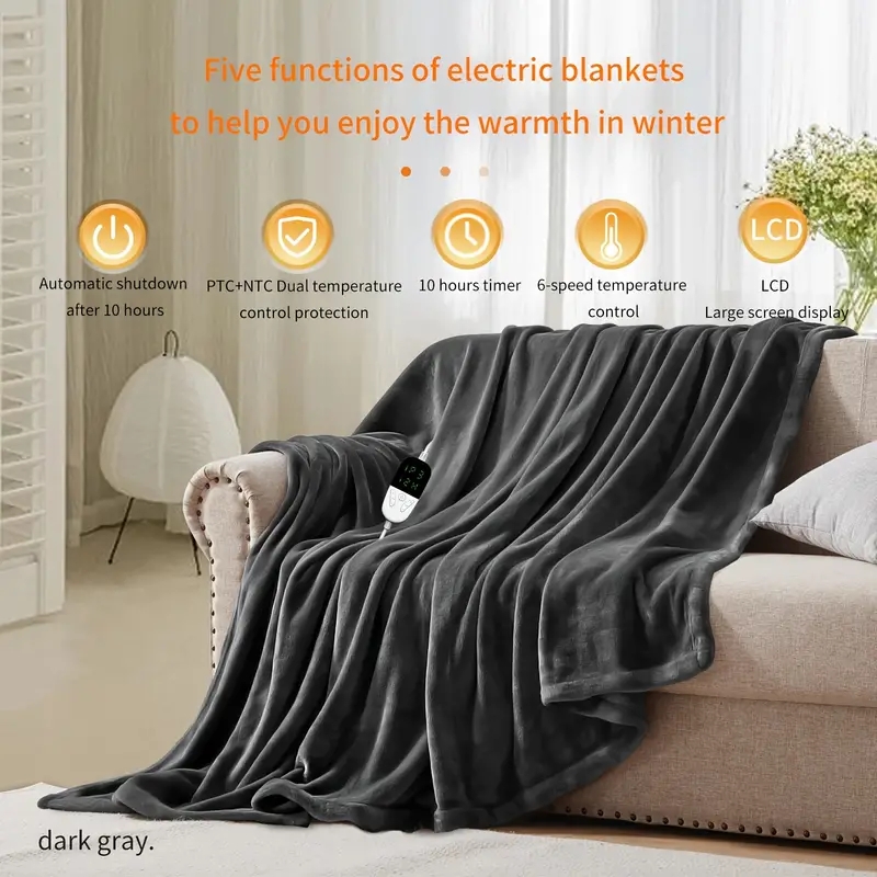 Electric Heated Blanket, Soft Heated Throw Blanket, Heat Settings, Auto Off Blanket