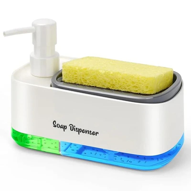 Hand and Dish Soap Dispenser Set with Sponge Holder Countertop Kitchen Soap Pump