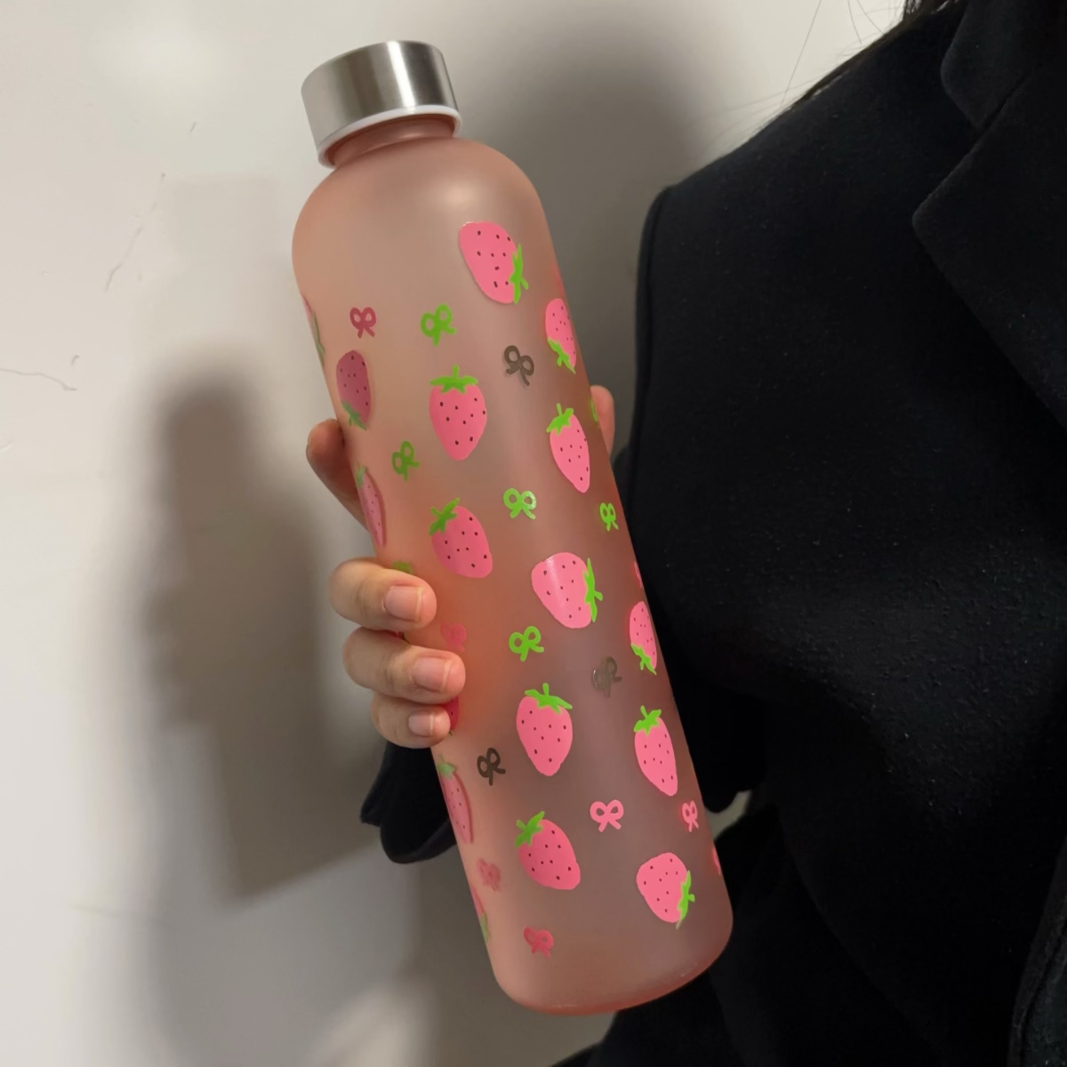 Strawberry Pattern Water Bottle Portable Leak-Proof Perfect Christmas Gift for Friends Students & Couples