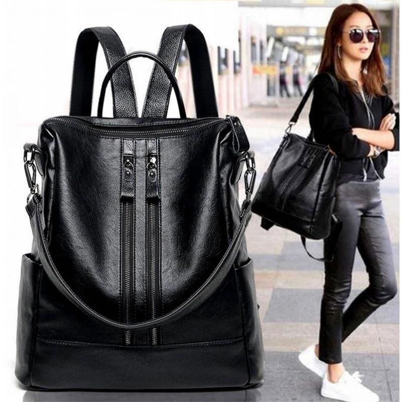 Soft Leather Large Capacity Backpack for Women Casual College Travel Bag