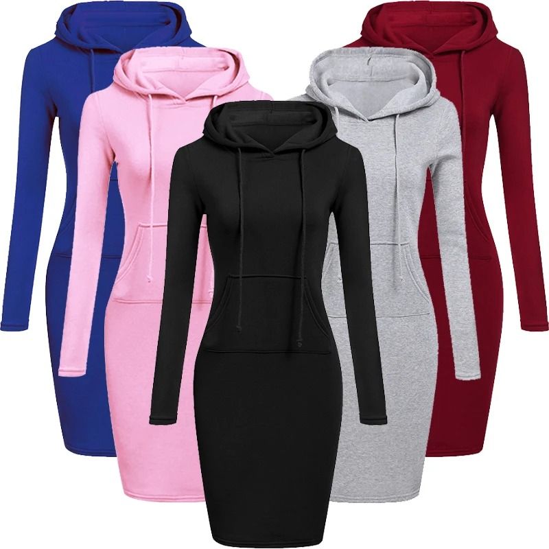 Womens Hooded Dress with Long Sleeves and Cozy Autumn Styling