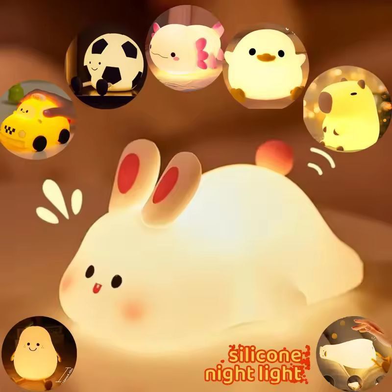 Soft-Glow Silicone Touch Night Lamp for Kids & Nursery – USB Rechargeable Bedside Light