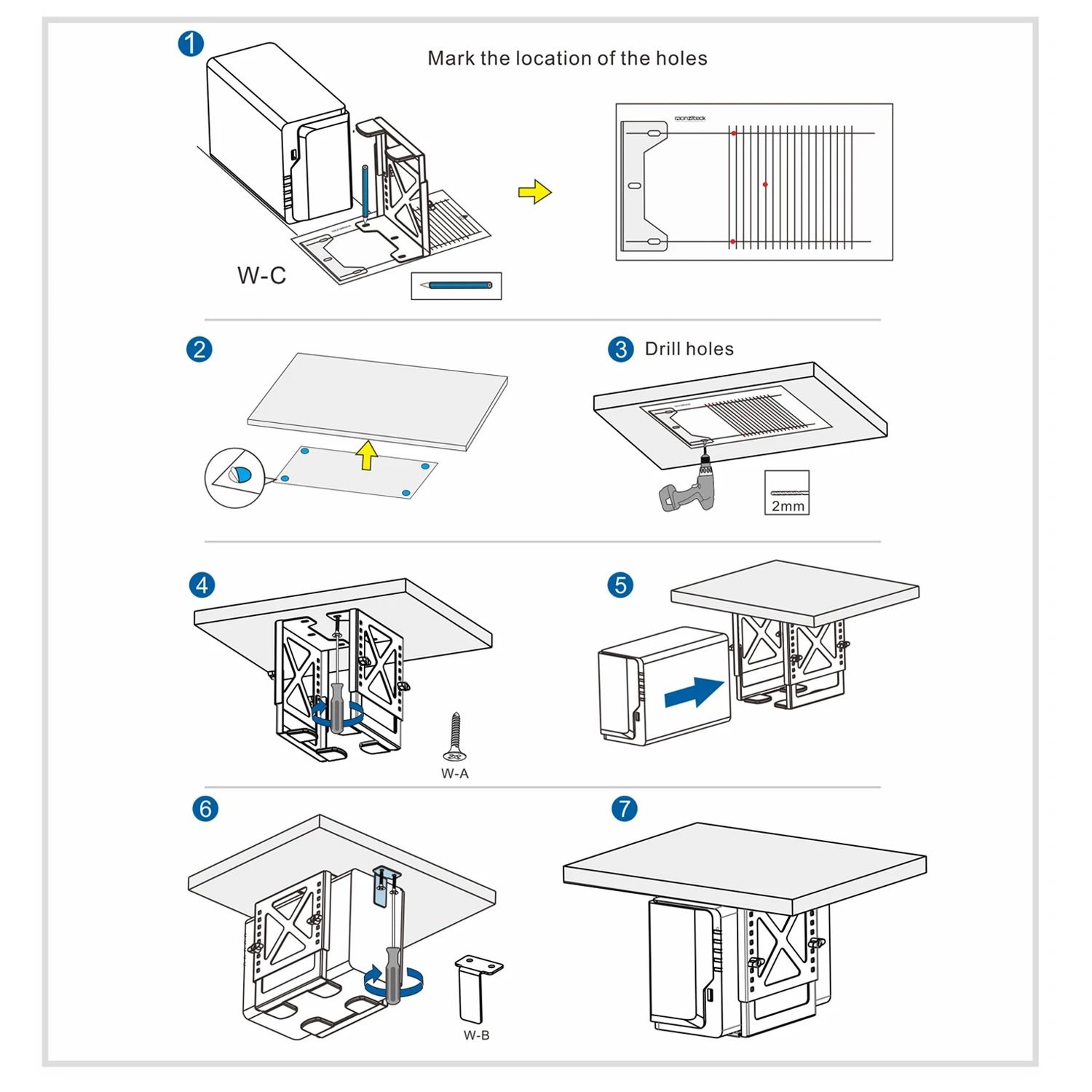 Adjustable Under Desk PC And NAS Mount Bracket Holder