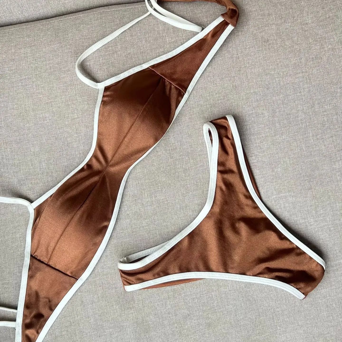 Shiny Bandeau Thong Bikini – Sexy Metallic Brazilian Swimwear