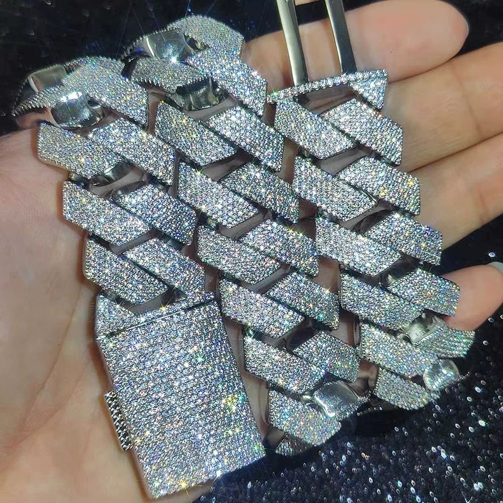 15mm Iced Out Cuban Link Chain – Heavy Prong Setting Hip Hop Statement Necklace (Gold or Silver)