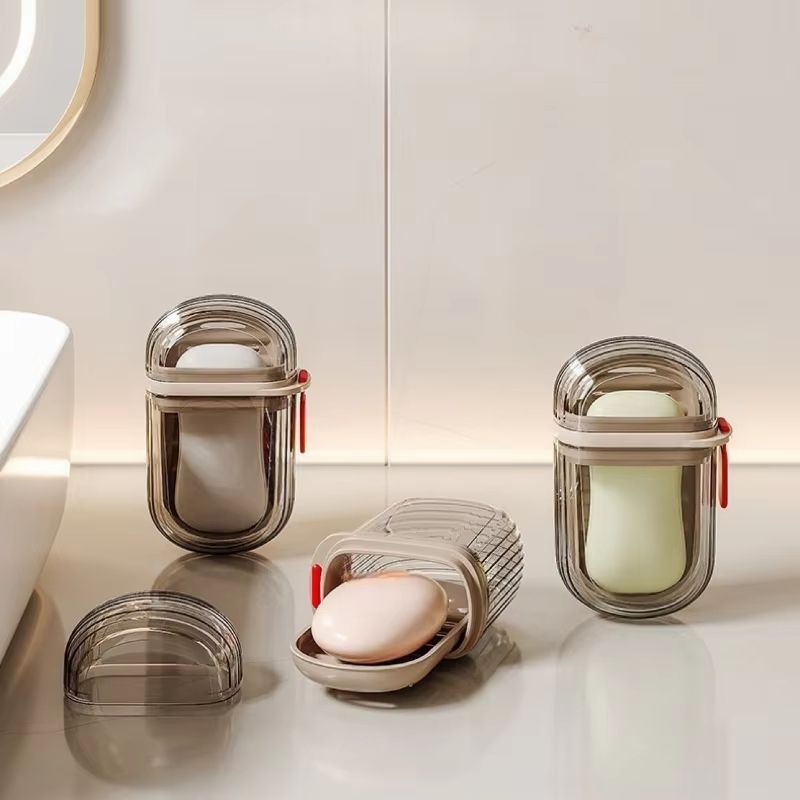 Portable Travel Soap Box with Lid and Drain Tray for Leakproof Storage