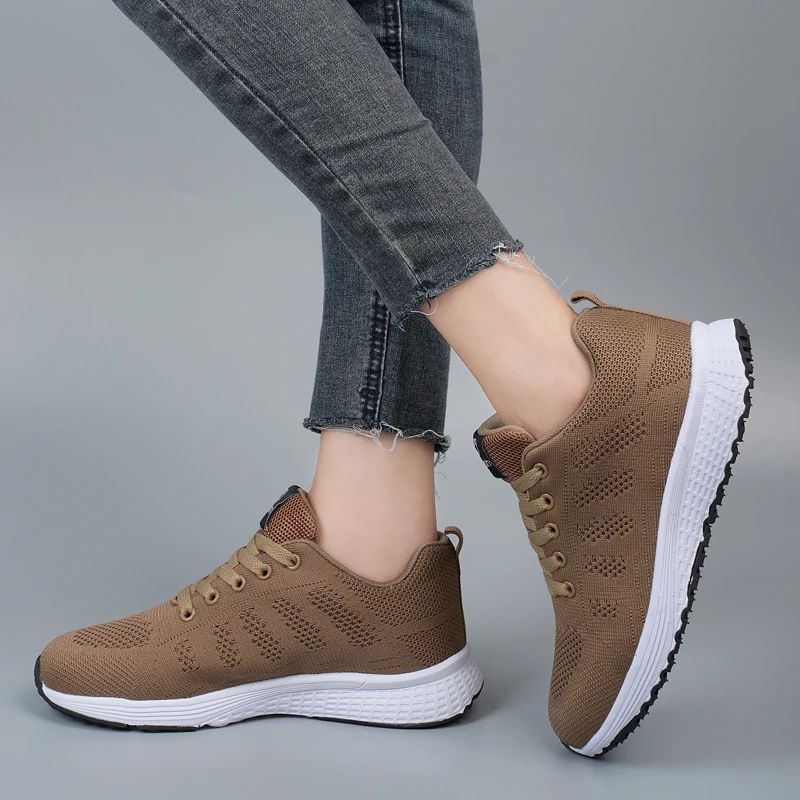 Women Breathable Knit Sneakers – Lightweight Lace-Up Walking Shoes for Everyday Comfort