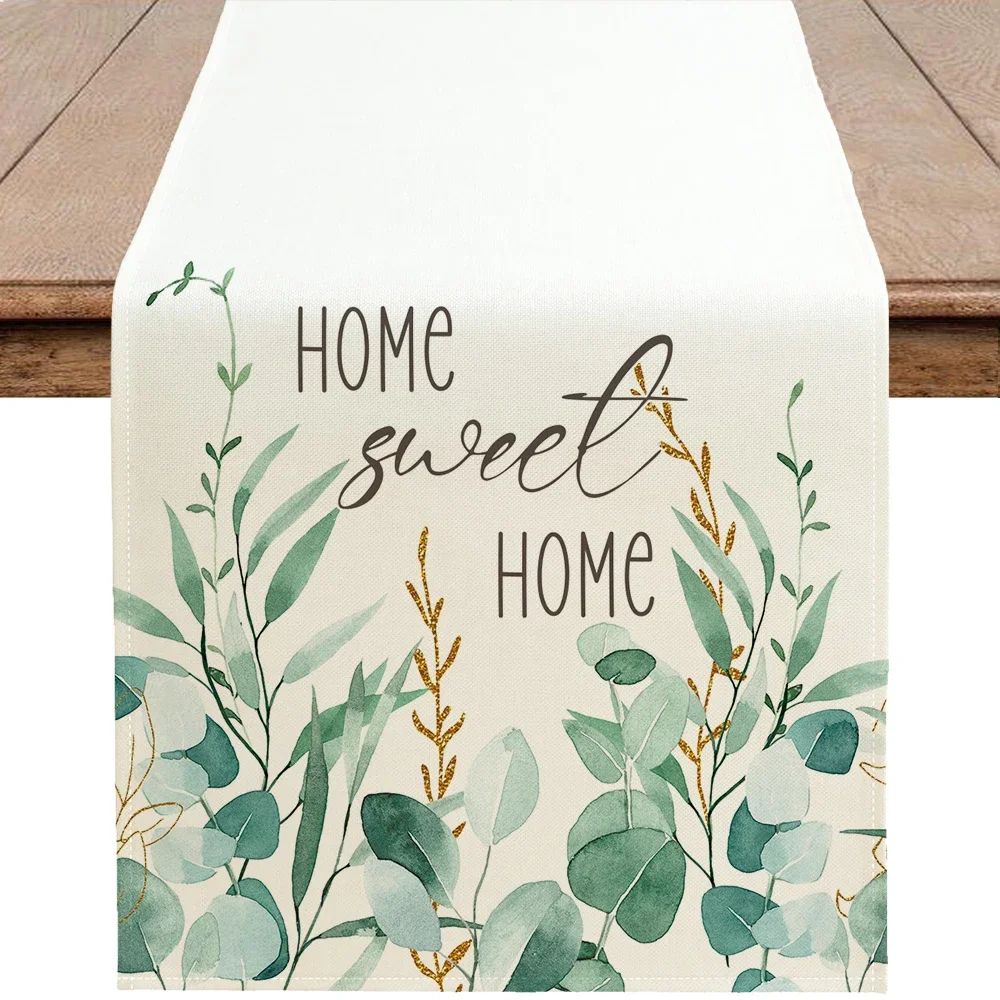 Eucalyptus Leaf Table Runner for Dining Table – Spring Green Botanical Farmhouse Table Decor