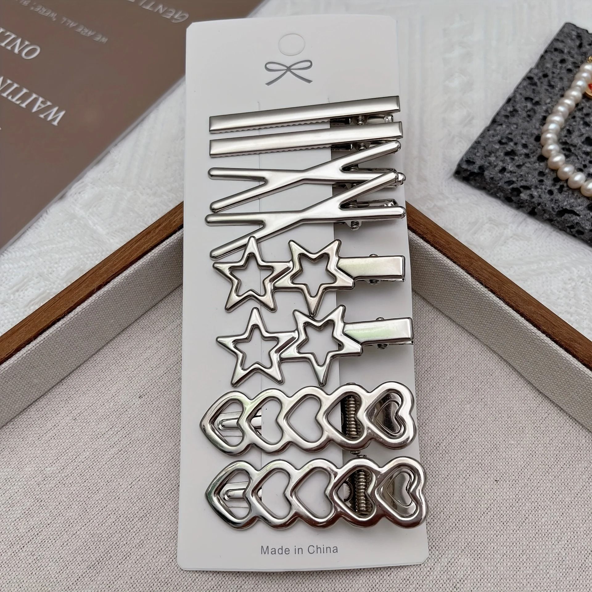 8pcs Elegant Silvery Hair Clips Set