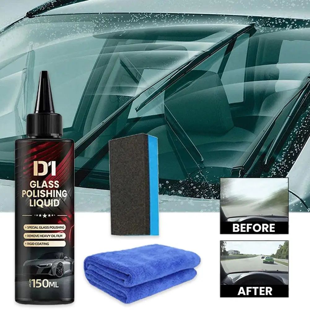 Car Glass Clarity Polish Kit – Oil Film Remover, Water Spot & Light Scratch Repair Auto Glass Polish