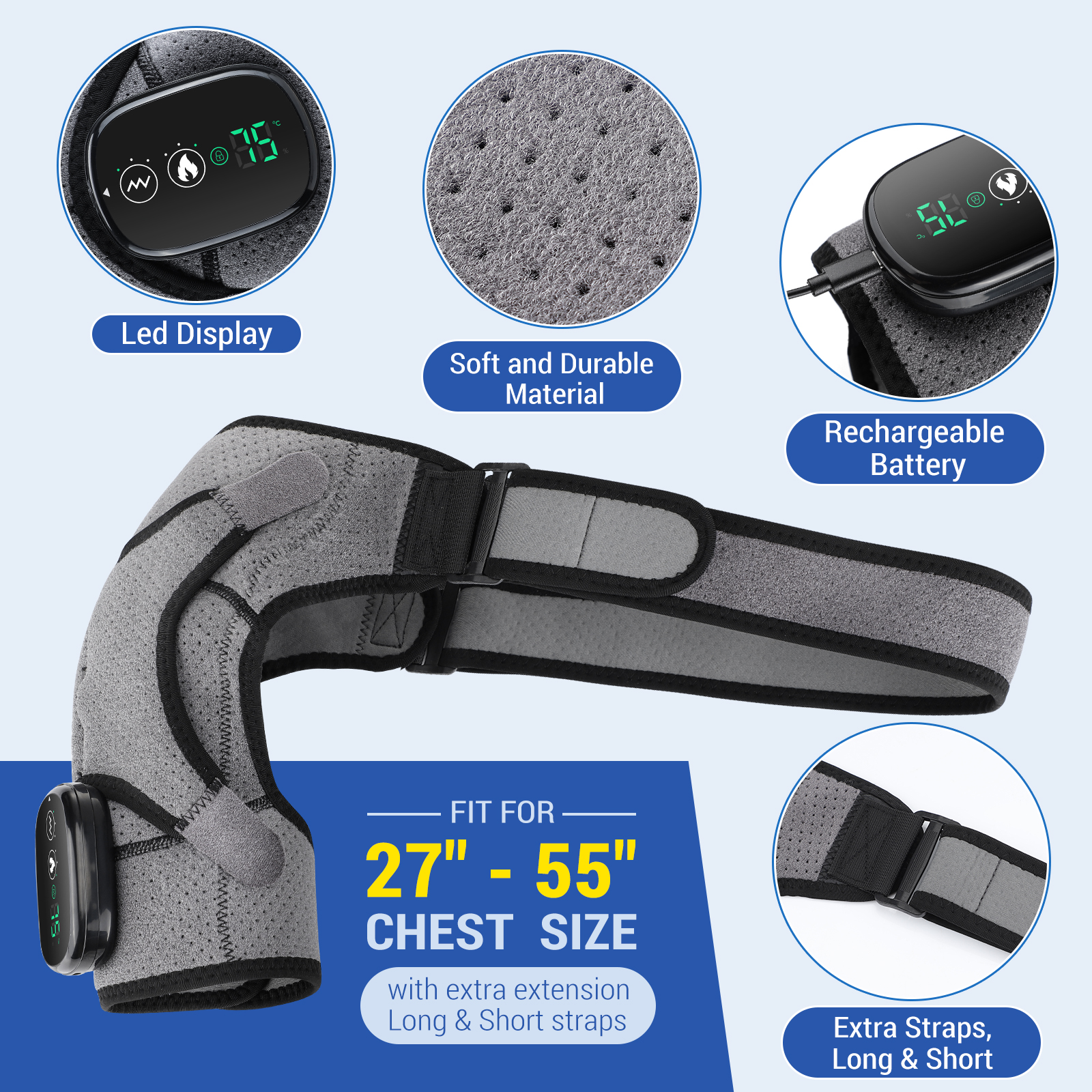 Electric Warm Massage Gear Belt, Heated Shoulder Steamer Massager, Smart Temperature Adjust Pad