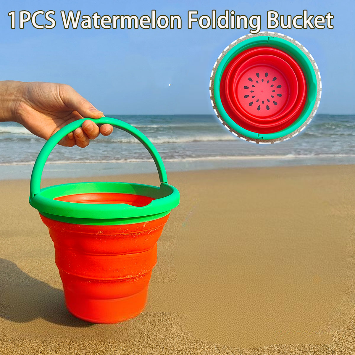 Collapsible Beach Bucket for Kids Foldable Sand Bucket Soft Silicone Beach Toy