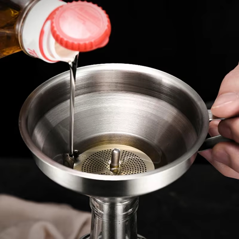 Stainless Steel Funnel with Strainer Small Metal Oil and Liquid Filter for Bottles
