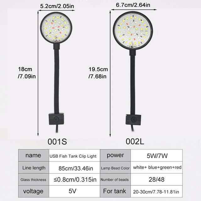 AquaGlow USB Aquarium LED Lamp Clip On Full Spectrum Dimmable Light for Fish Tanks and Aquatic Plants