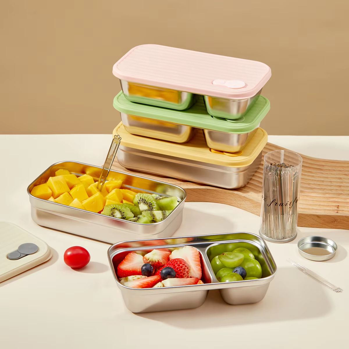 WORTHBUY Portable 304 Stainless Steel Lunch Box Leak Proof Reusable Bento Box for Kids and Travel