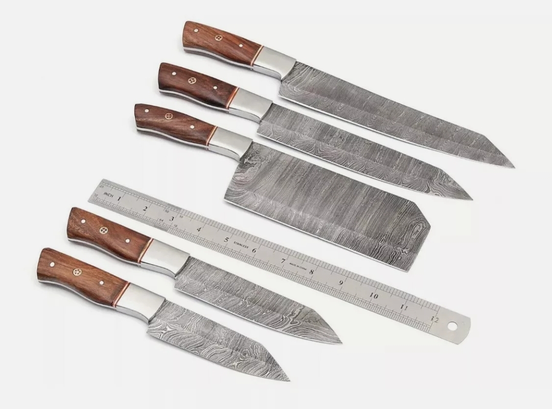 Damascus Chef Set Of 5 Pieces ,Custom Handmade Chef Set , Handmade Damascus Chef Set ,Personalized Gift For Mother ,