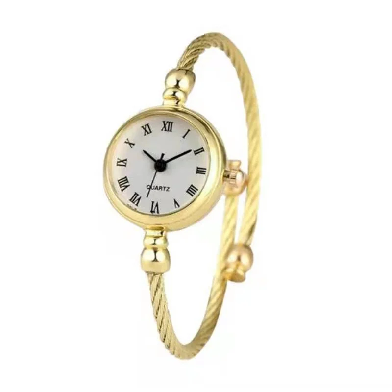 Stainless Steel Ladies Quartz Wristwatch, Women Simple Small Bracelet Watch, Retro Fashion Casual Design