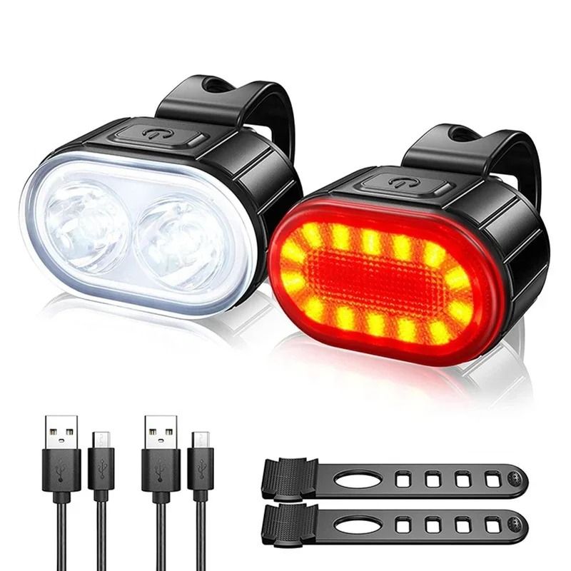 Ultra-Compact LED Bicycle Light Set | USB Rechargeable Waterproof Safety Warning Headlight & Taillight