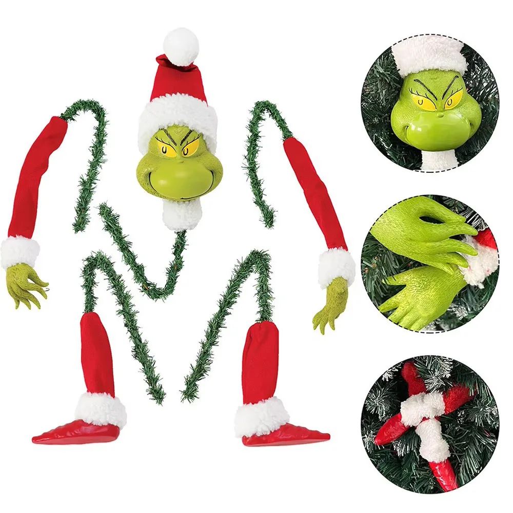 Grinch Style Christmas Tree Topper Set Elf Arms Legs Head Decoration Kit