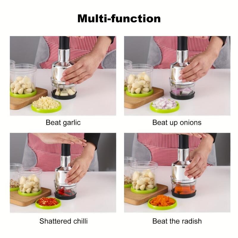 Manual Onion Chopper Stainless Steel Garlic Presser Food Crusher Cutter, Meat Mincer Hand Press for Kitchen Tool