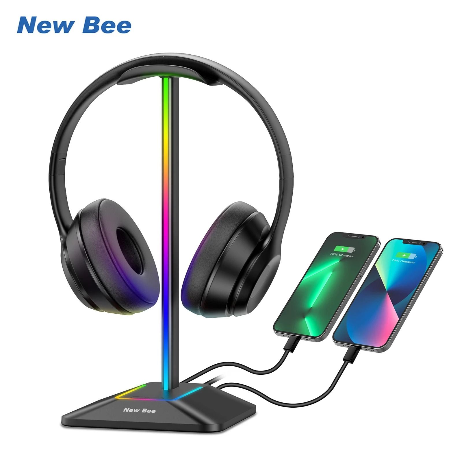 New Bee Z8 RGB Headphones Stand with USB Hub