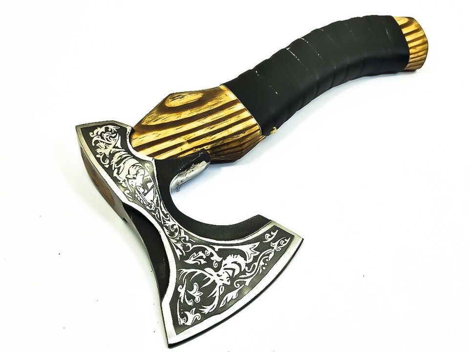 Handmade Mini Viking Hatchet | 14 Inch High Carbon Steel Laser-Etched Blade with 9 Inch Handle Viking Hatchet