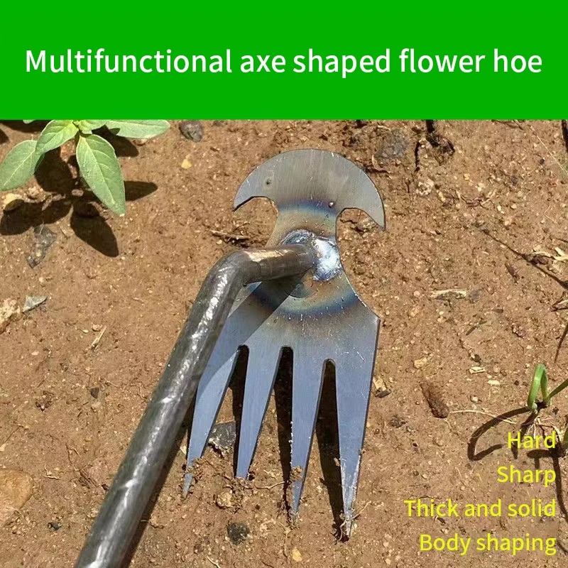 Weeding Artifact: Dual Purpose Steel Weed Puller Tool for Garden - 4 Teeth Hand Remover