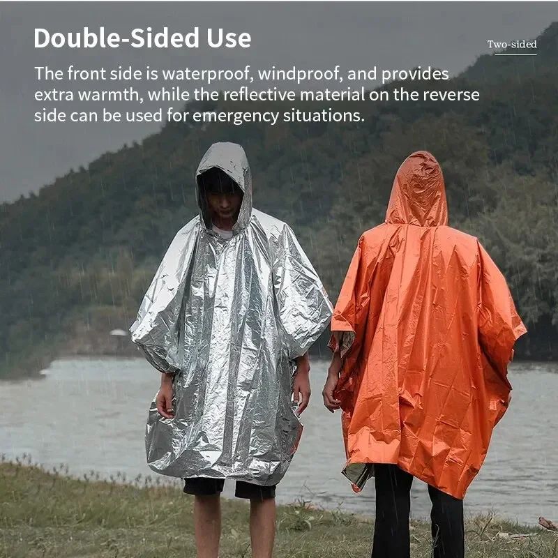 Emergency Thermal Rain Poncho Blanket - Waterproof Survival Rain Gear with Hood