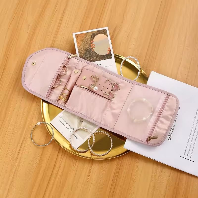 Foldable Jewelry Roll Organizer Travel Storage Bag with Compartments for Home or On-the-Go Use