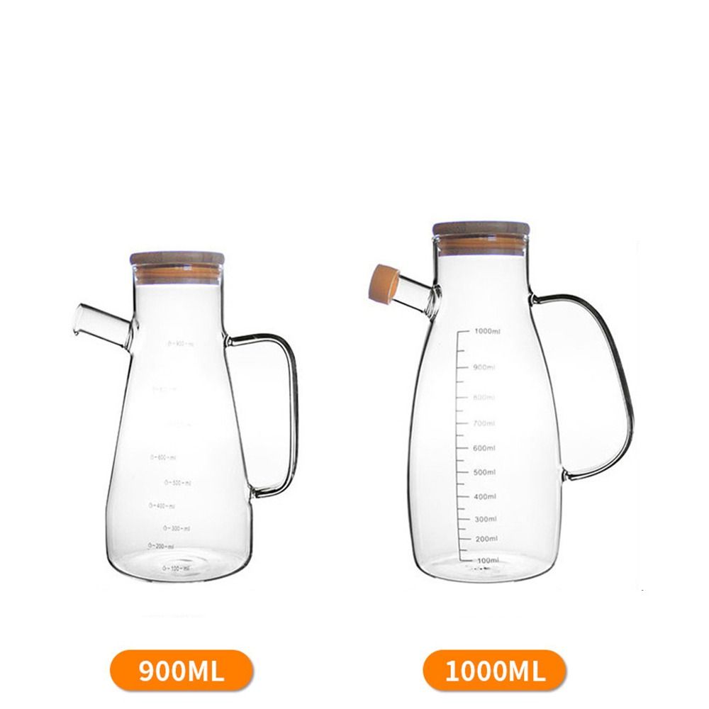 Transparent Oil Bottle with Lid, Heat-Resistant Glass Oil Pot, Kitchen Oil Dispenser, Vinegar Tank with Handle