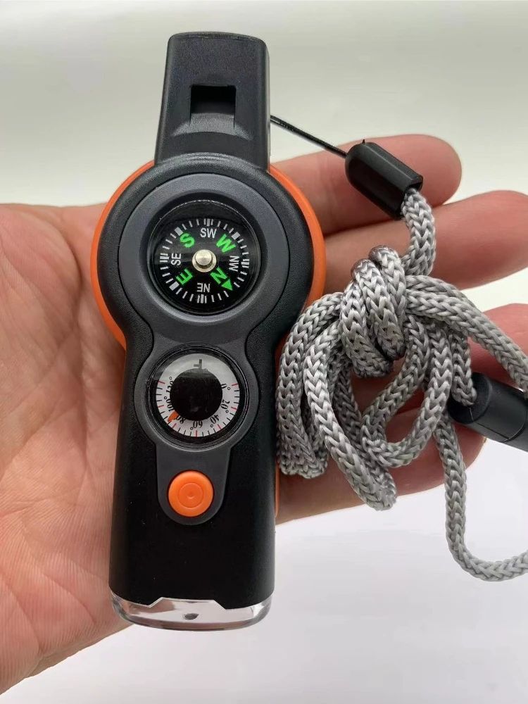 survival whistle with compass thermometer and flashlight for camping emergency safety