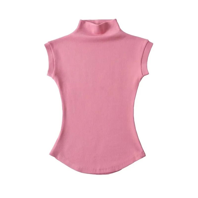 Women Summer Turtleneck Sleeveless Top Solid Slim Fit