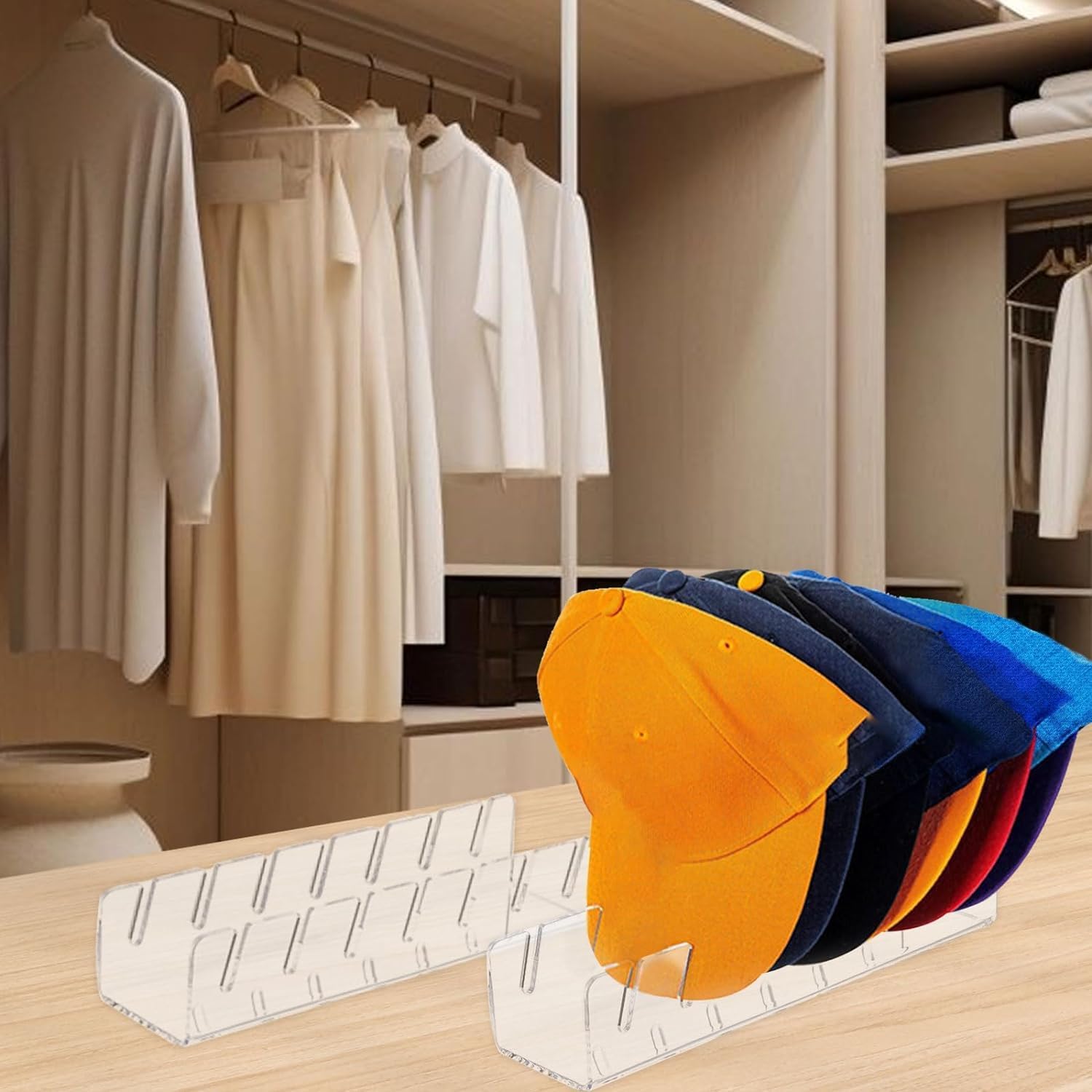 Stackable Baseball Cap Display Rack – Rectangular Acrylic Hat Organizer Stand for Easy Access and Storage
