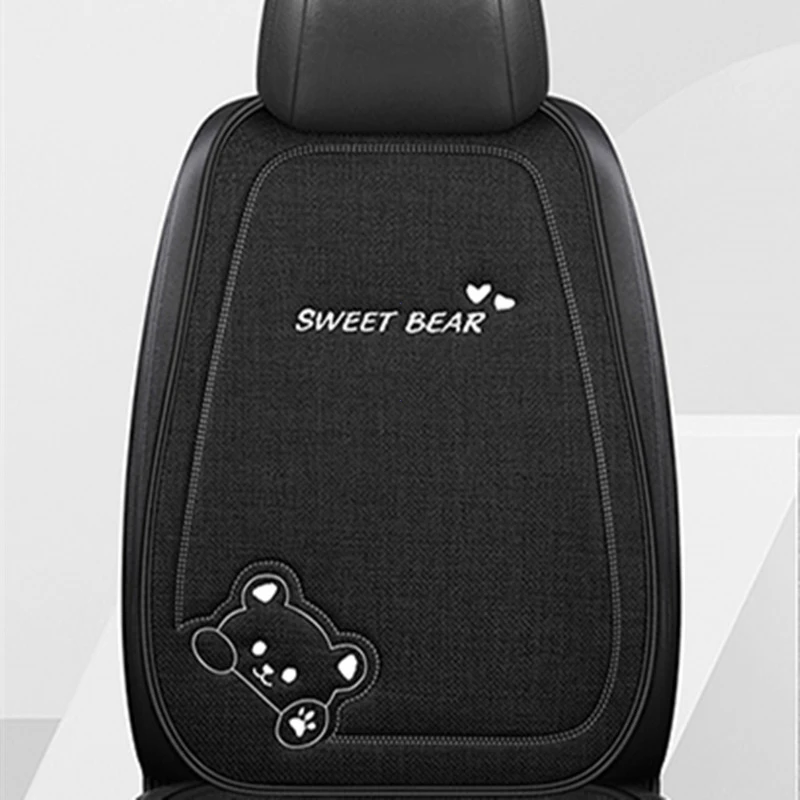 Fashion Luxury Car Seat Cushion, Breathable Linen Cartoon Bear Women's Cute, Anti-slip
