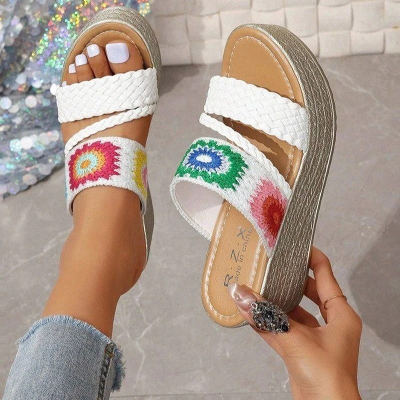 Women Ethnic Woven Wedge Slip on Sandals
