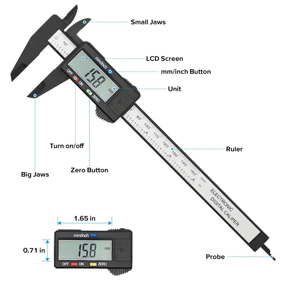 Electronic Digital Caliper Carbon Fiber, Precision Micrometer Measuring Tool with LCD Display