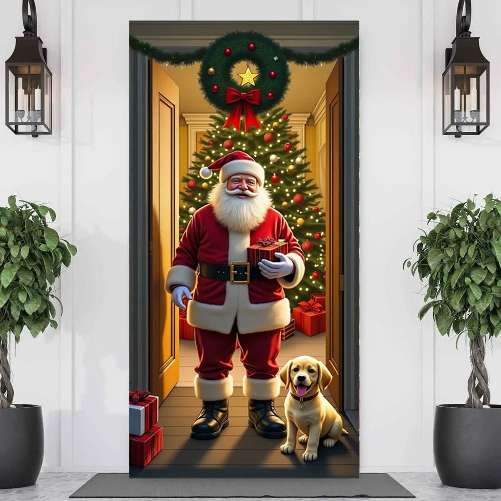 Santa Claus Christmas Door Cover Festive Holiday Hanging Decoration