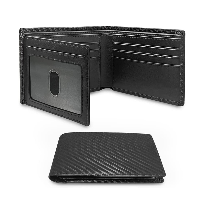 Slim Minimalist Tri-Fold Wallet Carbon Fiber Blocking Wallet for Men with ID Window & Card Slots