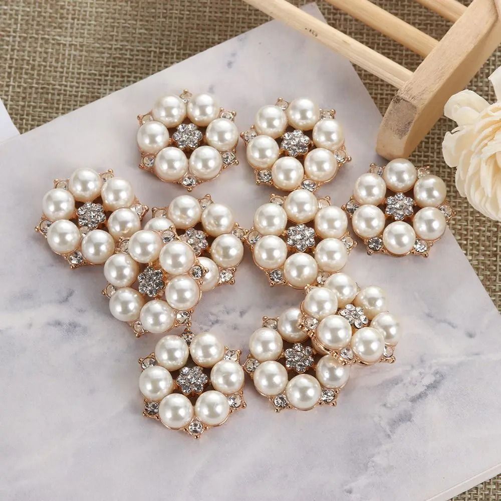 Flower Rhinestone & Pearl Buttons – 10-Piece Alloy Crystal Set – High-Yield Ornamental Interaction Hub