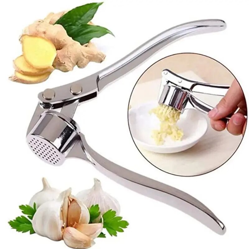 Multifunctional Stainless Steel Garlic Press, Manual Zinc Alloy Crusher with Anti-Skid Handle