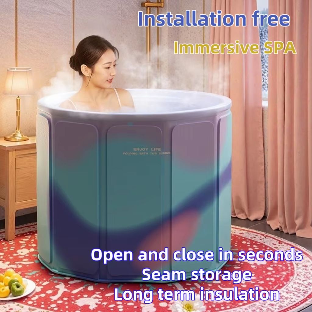 Folding Portable Bathtub for Adults and Kids Full Body Thickened Temperature Lock Soak Tub