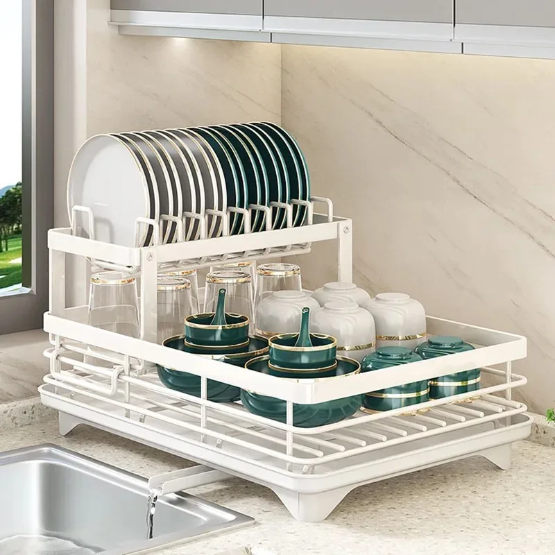 Adjustable Dish Drying Rack, Drainboard Organizer for Kitchen Plates, Cutlery Storage, Over Sink Countertop Dry Rack