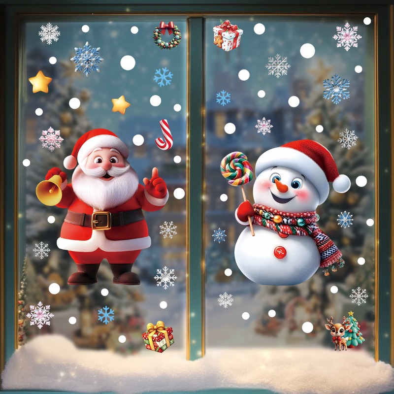 Reusable Christmas PVC Static Glass Stickers No Glue Snowman Santa Tree Xmas Window Decor for Home Party Store