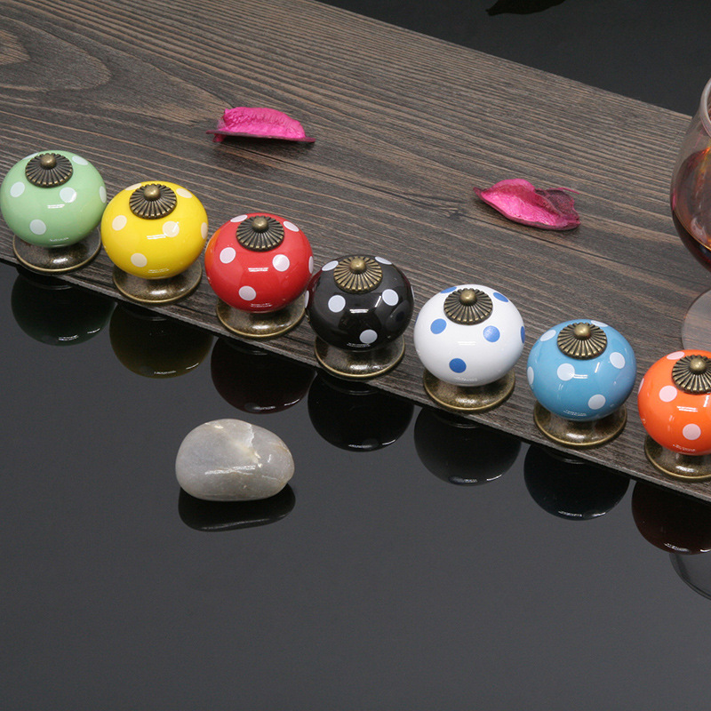 Vintage Ceramic Cabinet Knob Single Hole Pumpkin Ladybug Drawer Pull