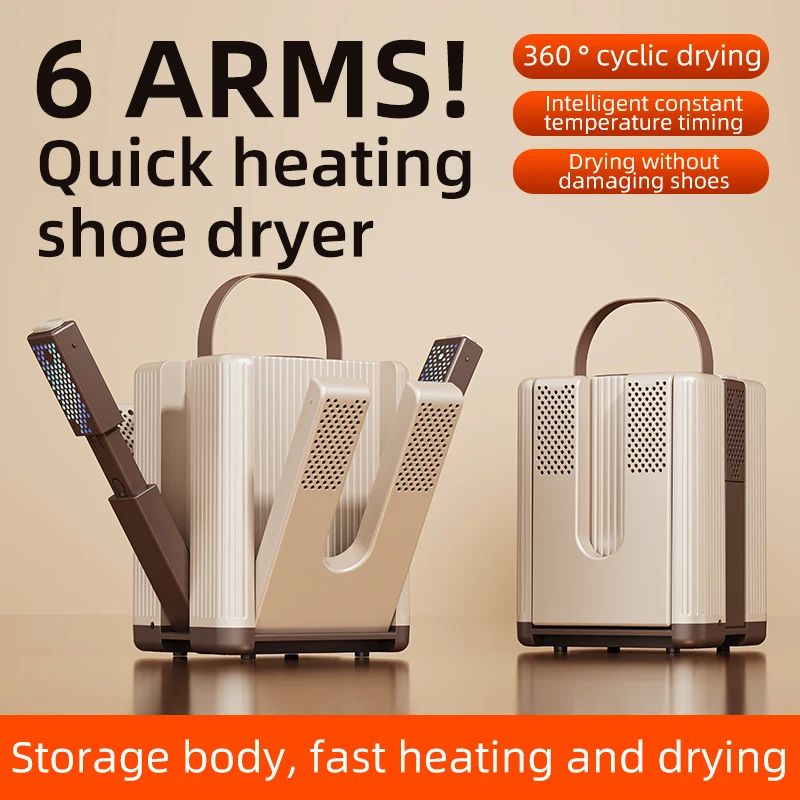 Six-Arm Electric Shoe Dryer Foldable Portable Boot Dryer Timed Household Shoe Warmer for Socks & Boots